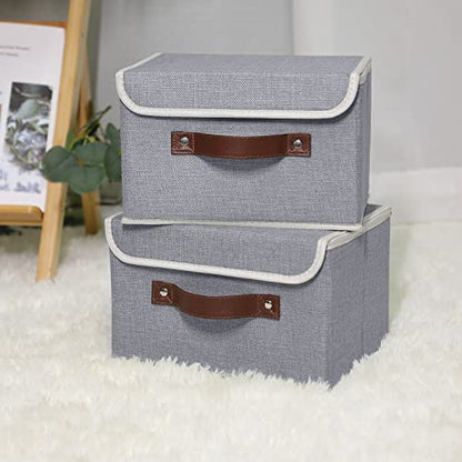 ANMINY Fabric Storage Box Bins with Lids, Gray, 10"x8"x7", 2 Pack - color: Gray, size: Small (Pack of 2)
