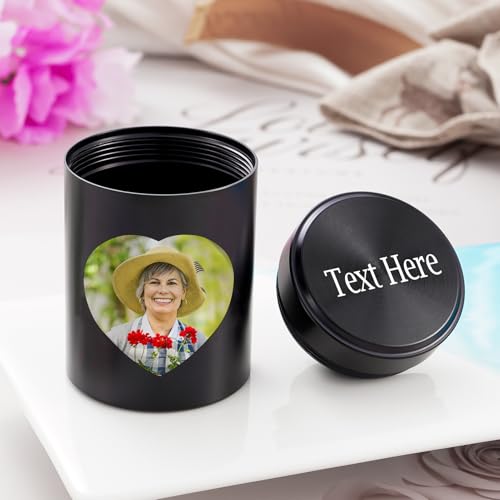 Personalized Small Urns for Human Ashes 2.6 inch Urn for Ashes Adult Male Female Aluminum Alloy Keepsake Urns Mini Urns for Human Ash Funeral Holder - Forever in My Heart - color: Black-engraving