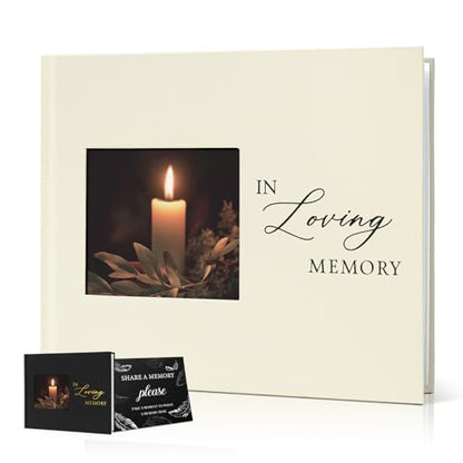 Funeral Guest Book, in Loving Memory Sign in Book with Photo Slot | 330 Entries, Table Sign Card Included, Gold Stamping, Twill-Textured Paper Cover, Celebration of Life Keepsake, 9x7.5", Beige - color: Beige-i