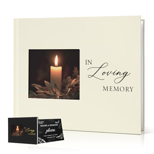 Funeral Guest Book, in Loving Memory Sign in Book with Photo Slot | 330 Entries, Table Sign Card Included, Gold Stamping, Twill-Textured Paper Cover, Celebration of Life Keepsake, 9x7.5", Beige - color: Beige-i