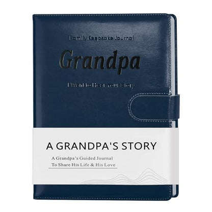 Artmag Grandpa's Life Story Journal with 250+ Prompt Questions, Family Keepsake Book Leather Cover for Grandpa to Share His Memories for Birthday Father's Day Christmas (Blue) - style: Grandpa's Life Story Journal （Blue）