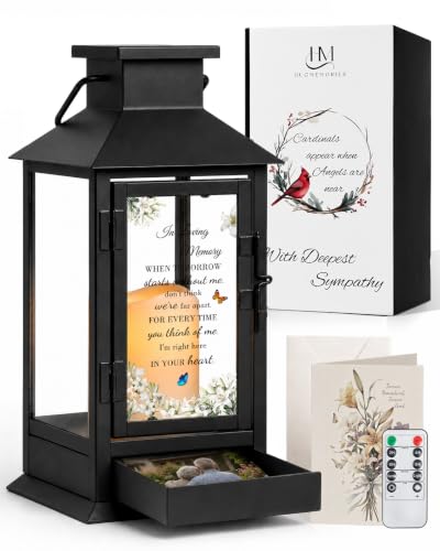 Memorial Lantern with Drawer for Keepsakes, Sympathy Gifts for Loss of Loved One, Bereavement Condolences Gifts in Memory of Loved One, Black - color: When Tomorrow/Black