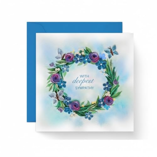 Sympathy Card, Pet Memory Loss Memorial, Quilling Cards for Condolence, Grief, Thinking Of You (Rose and Violet Sympathy) - color: Rose and Violet Sympathy