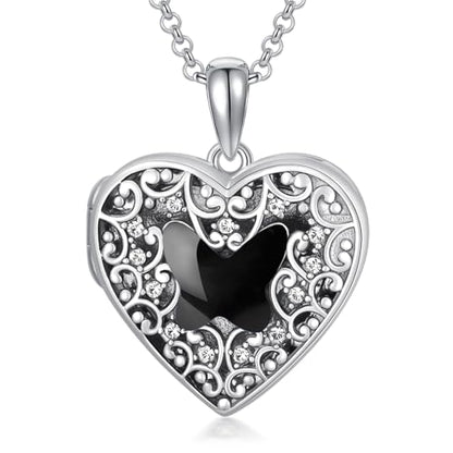 Dorunmo Personalized Locket Necklace 925 Sterling Silver that Holds Pictures Butterfly Birthstone Photo Heart Locket Custom Jewelry Congratulations New Beginnings New Job Gifts for Women - color: Butterfly Black, style: Only Locket