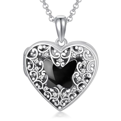 Dorunmo Personalized Locket Necklace 925 Sterling Silver that Holds Pictures Butterfly Birthstone Photo Heart Locket Custom Jewelry Congratulations New Beginnings New Job Gifts for Women - color: Butterfly Black, style: Only Locket