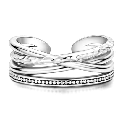 Parmuz 925 Sterling Silver Adjustable Ring for Woman Stackable Open Ring - color: silver 5