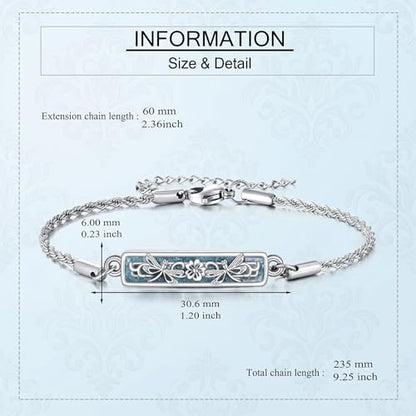 Turquoise Tree Of Life/Dragonfly/Hummingbird/Sunflower Bracelet 18K White Gold Plated Urn Bracelets For Ashes Memorial Jewelry For Women Female Mother Lover