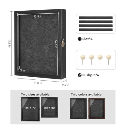 AW BRIDAL Black Shadow Box with Shelves 11x14in, Medal Frame Display Case - color: Black, size: 11x14 in