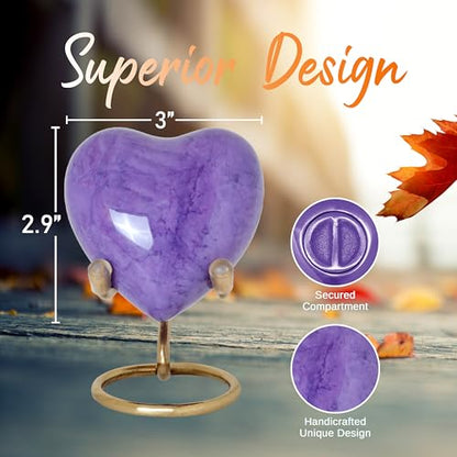 Heart Urn with Stand & Box Keepsake Urn for Human Ashes Mini Cremation Urn for Men & Women (Purple Marble) - color: Purple Marble