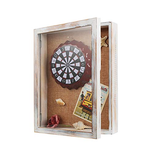 11x14 Shadow Box, Large Shadow Box Frame with Door, Flowers Shadow Box Display Case with Hinge, Solid Wood Memory Box for Memorabilia Photos Awards Medals - Distressed White - color: Distressed White, size: 11x14