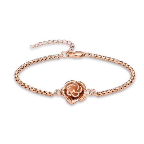 Rose Flower Urn Bracelet for Ashes for Women Cremation Urn Jewelry for Ashes Adjustable Memorial Keepsake Rose Bracelet Urn Bangle Ashes Holder Keepsake Pendant Locket Bracelet - color: Rosegold Chain