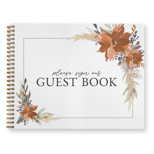 Canopy Street Hardcover Indie Autumn Floral Wedding Guestbook / 120 Lined Guest Signature Pages Inside / 8.5" x 11" Landscape Lay Flat Anniversary Fall Flower Guest Book/Gold Metal Spiral Binding - color: Indie Autumn Floral