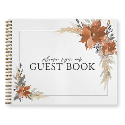 Canopy Street Hardcover Indie Autumn Floral Wedding Guestbook / 120 Lined Guest Signature Pages Inside / 8.5" x 11" Landscape Lay Flat Anniversary Fall Flower Guest Book/Gold Metal Spiral Binding - color: Indie Autumn Floral