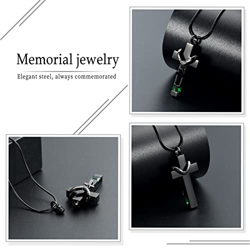 Forever in My Heart Birthstone Personalized Double Cross Urn Pendant Cremation Jewelry for Ashes Cross Ashes Keepsake - color: Green