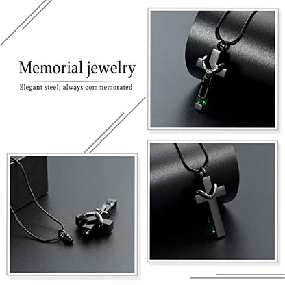 Forever in My Heart Birthstone Personalized Double Cross Urn Pendant Cremation Jewelry for Ashes Cross Ashes Keepsake - color: Green