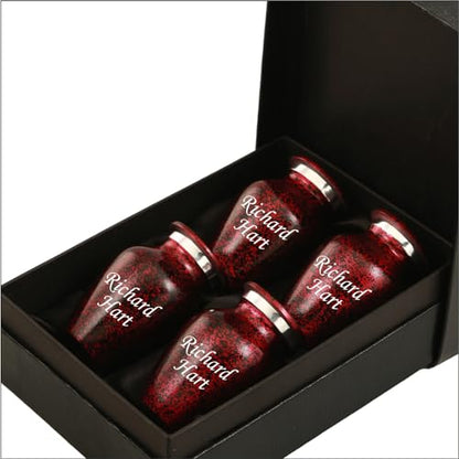 Customized Small Urns for Human Ashes Set of 4, Brown Keepsake Cremation Urns with Personalized Engraving, Guardian Elephant Design, Velvet Pouches & Gift Box