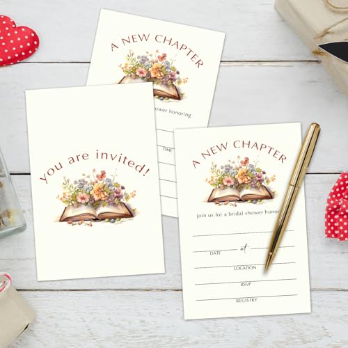 WwongxianB A New Chapter Bridal Shower Invitations Cards, Set of 25 Floral Book Fill in Style Invites Cards with Envelopes, Wedding New Couples Engagement Bachelorette Party Supplies-T04 - color: Floral Book