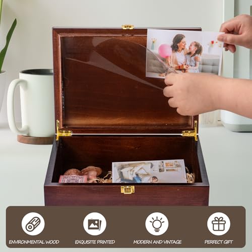 Larger Wooden Wedding Memory Keepsake Boxes With Hinged Lids and a photo frame inside the lid Bridal Shower Gifts - Engagement Gifts for Couples Newlyweds Mr Mrs Couple Bride Gift - 5.3“*8.6”*11.7“ - color: Brown
