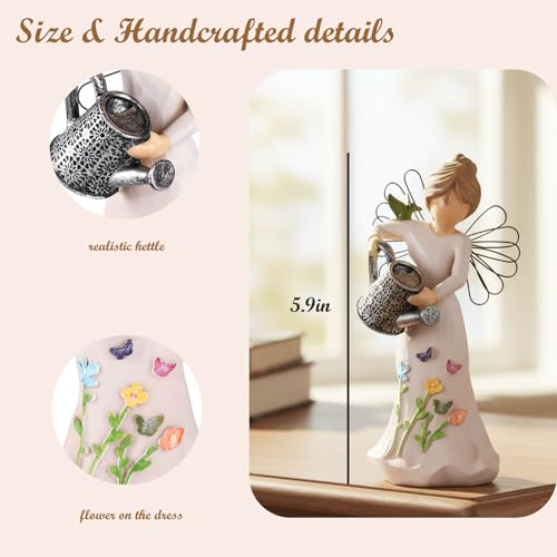Gardening Gifts for Women - 5.9"Watering Angel Garden Statue | Unique Gifts for Gardeners Woman, Mom, Sisters, Hand-Painted Resin Angel Figurine for Indoor Decor Home Office - style: Watering Can