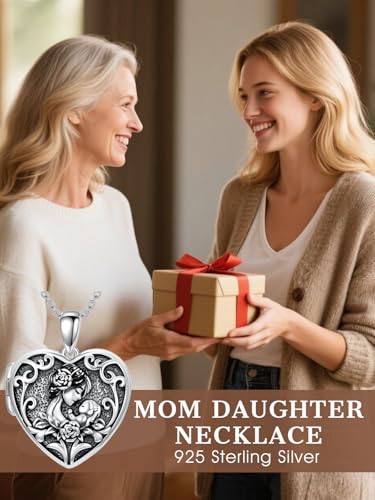 Personalized Heart Locket Necklace That Holds Pictures 925 Sterling Silver Custom Photo Lockets Necklaces Jewelry Gifts for Family Women Lover - color: Mother and daughter B, style: Locket Only