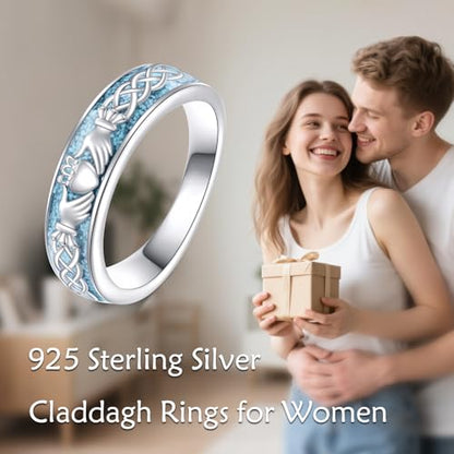 ONEFINITY Turquoise Rings S925 Sterling Silver Turquoise Ring Jewelry Gift For Women Men - size: 7, style: Claddagh