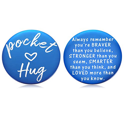 2-Sided Little Pocket Hug Token Thinking of You Miss You Gift - You are Braver Than You Believe Cheer Up Gifts Good Luck Cancer Get Well Soon Coin, 1.5", Blue - style: blue