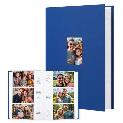 450 Pocket 4x6 Photo Album with Writing Space, Linen Cover, Blue - color: Blue