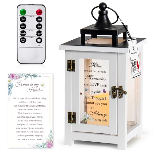 Memorial Lantern for Loss of Loved One,Sympathy Gifts Wooden Remembrance Lantern with Remote Control LED Flickering Candle,Memorial Gifts for Loss of Mother - color: Mom-new Design