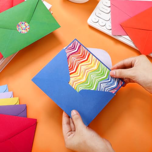 Motiskyy 100 Pcs Blank Cards with Envelopes 4x6, Bright Patterns Blank Greeting Cards, 10 Designs, Ideal Stationary Set for All Occasions, Stationary with Matching Colored Envelopes and Stickers - style: Bright
