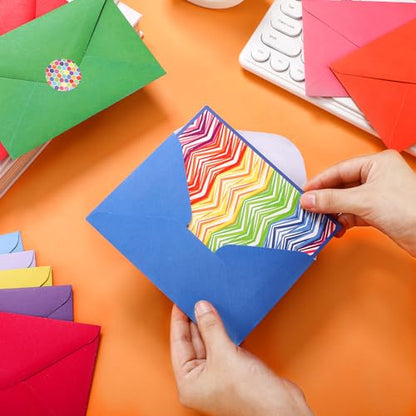 Motiskyy 100 Pcs Blank Cards with Envelopes 4x6, Bright Patterns Blank Greeting Cards, 10 Designs, Ideal Stationary Set for All Occasions, Stationary with Matching Colored Envelopes and Stickers - style: Bright