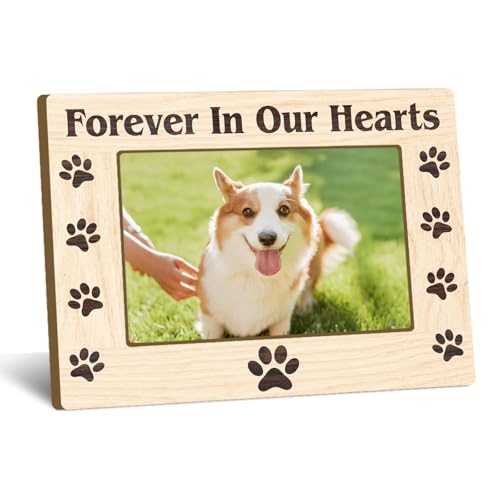 Forever in Our Hearts Picture Frame 4x6, Pet Memorial Keepsake Frame, Wooden Photo Frame with Wooden Stand, Gifts for Pet Lovers, Home Office Tabletop Display Decorations - A12 - style: Forever in Our Hearts