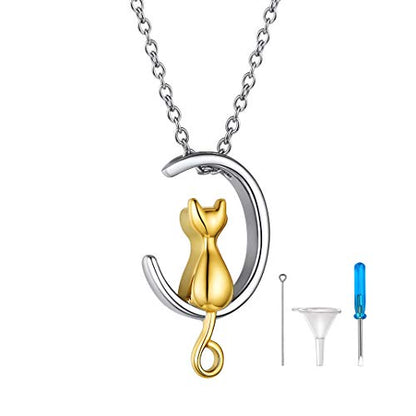 GOLDCHIC JEWELRY Urn Necklaces for Ashes, Stainless Steel Pet/Cross/Birthstone/Tree of Life Personalized Keepsake Memorial Jewelry for Women - color: Cat - 18k Gold Plated, style: No Engraving