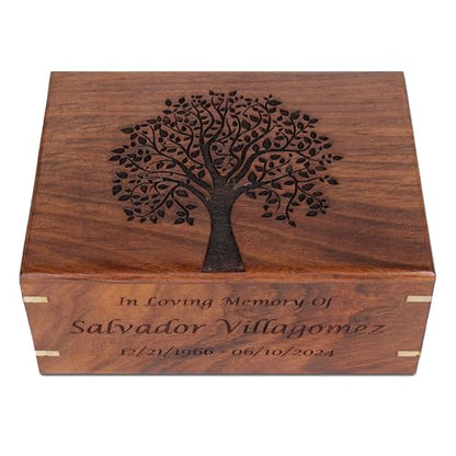 Personalized Wooden Tree of Life Cremation Urn for Human & Pet Ashes, Memorial Funeral Burial Urn for Men, Adults, Women, Male Dogs & Cats, Custom Sizes XS to XXL (12–250 lbs Capacity) - Sympathy Gift