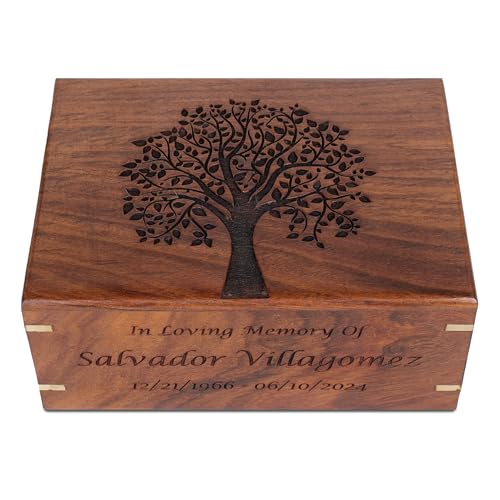 Personalized Wooden Tree of Life Cremation Urn for Human & Pet Ashes, Memorial Funeral Burial Urn for Men, Adults, Women, Male Dogs & Cats, Custom Sizes XS to XXL (12–250 lbs Capacity) - Sympathy Gift