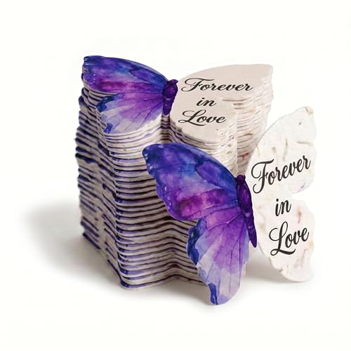 50 Large (2.5" hx2.85 w) Eucalyptus Printed Heart Gift Wrap Tags | Writable & Plantable Gift Tags Seed Paper, Mom's Gift for Birthday, Use for Wedding, Baby Shower, Party Favors, & DIY Crafts - color: Forever in Love Butterfly, size: Large