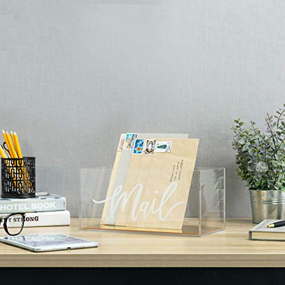 MyGift Clear Acrylic Mail Tabletop Organizer Box with Gold Mirror Base | Stylish desktop organizer keeps letters and mail neatly stored while adding a modern acrylic and gold accent to workspaces