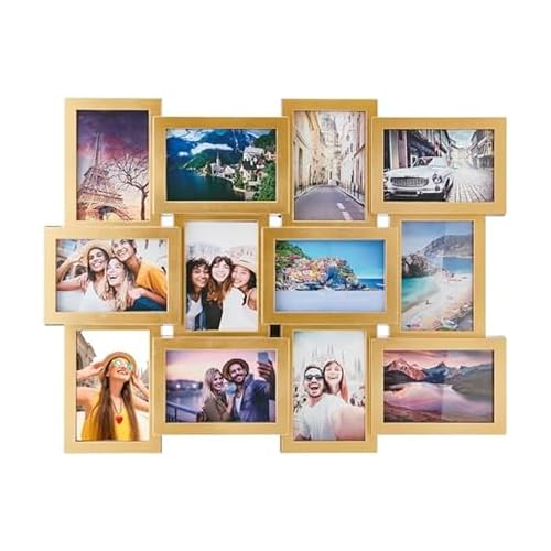 MELANNCO Collage Picture Frame for Wall, 12-Opening Gold Photo Collage Frame Holds Six 4x6 and Six 6x4 Photos, 23.25 x 18 Inch Wall Decor Display - color: Gold, size: 18 x 23 Inch