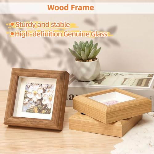 4x4 Shadow Box Picture Frame Real Glass Front , Small Shadow Box Frame Display Mini Memories, 3D Keepsakes, Badges, Medals, Tickets, Photos Collectibles & Art - Perfect for Wall or Tabletop Decor