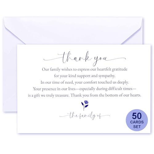 Thank You cards for Funeral with Envelopes Message Inside | 50 Pack 4×6 Inch Sympathy Thank You Cards After Funeral Notes - size: 50 Pack