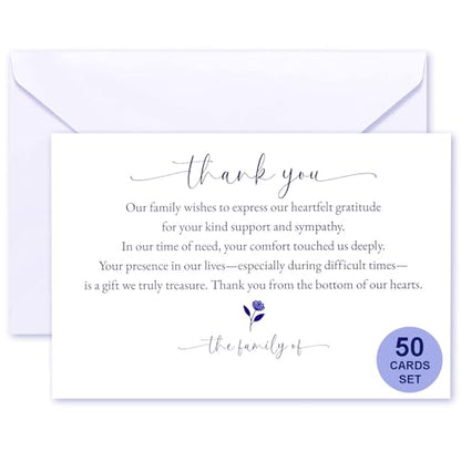 Thank You cards for Funeral with Envelopes Message Inside | 50 Pack 4×6 Inch Sympathy Thank You Cards After Funeral Notes - size: 50 Pack