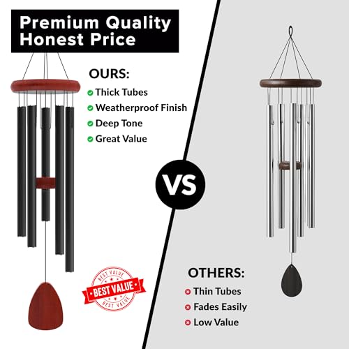 Wind Chimes for Outside - 37" Large Wind Chimes, Classic Black Aluminum Windchimes Outdoors, Zen Gift for Mom, Outdoor Garden Patio Decoration