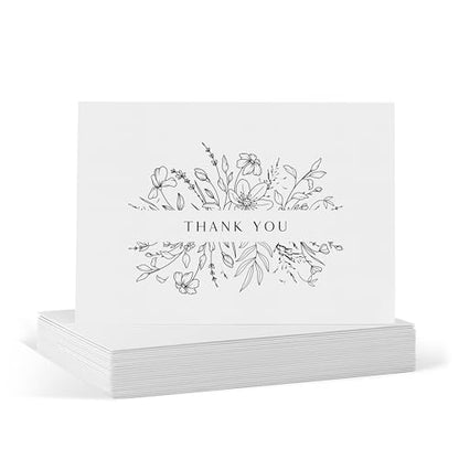ThreeKin Floral Thank You Cards with Envelopes, 25 Folded 3.5 x 5" Blank Cards for Weddings, Baby Showers, Small Business, Holidays, Elegant Stationery for All Occasions, Heavyweight Matte Cardstock - style: Floral