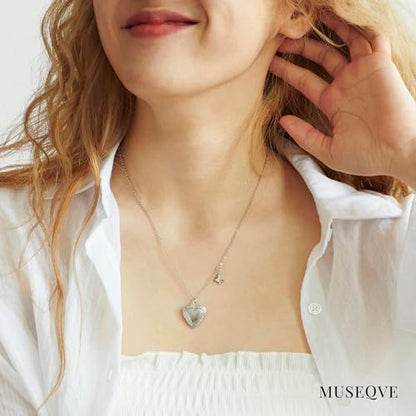 Heart Locket and Butterfly Pendant Necklace for Women Girls • 14K Gold Plated Photo Lockets that Hold Picture Jewelry • Mothers Day Love Gifts Ideas [HN-LK] - color: Silver, style: Jewelry Box