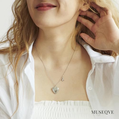 Heart Locket and Butterfly Pendant Necklace for Women Girls • 14K Gold Plated Photo Lockets that Hold Picture Jewelry • Mothers Day Love Gifts Ideas [HN-LK] - color: Silver, style: Rose Gift Box