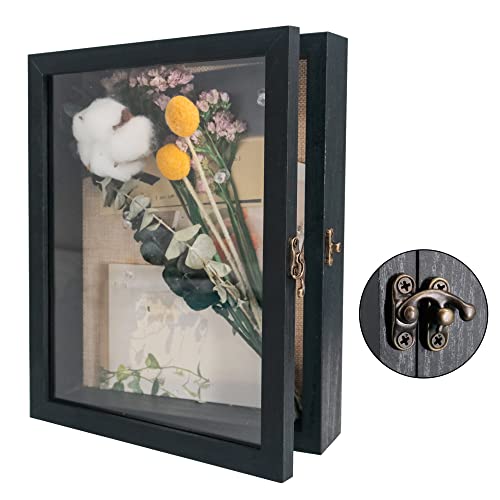 Small Shadow Box Frame 8x10 Display Case, Black Wedding Bouquet Memory Box - color: Rustic Black, size: 8"x10" (20x25 cm)