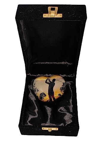 Classic Heart Shape Keepsake Aluminum Urn for Human Ashes – with Box and Stand - Peaceful Golfer Design 7 cms high Handmade Product for Tribute Your Love Once Dimension 7x7x3.5 cms