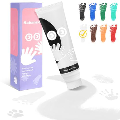 Nabance 2.54 fl oz White Baby Hand and Footprint Friendly Ink Paint, Dog Cat Paw Print Safe Ink, Non-Toxic Acid-Free, Safe Gentle for Home School Christmas New Year DIY Keepsake Stamp - color: White