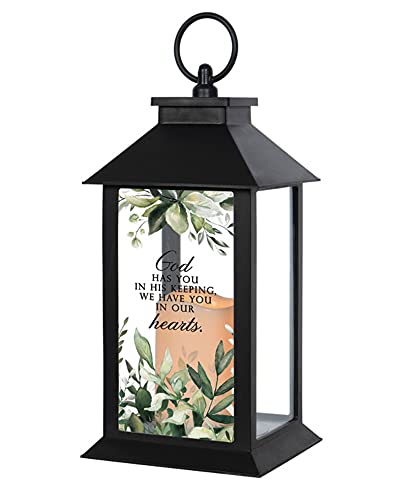 The Bridge Collection Memorial Lantern with Candle (In Our Hearts) - Black Metal, LED Candle, Tabletop Mount