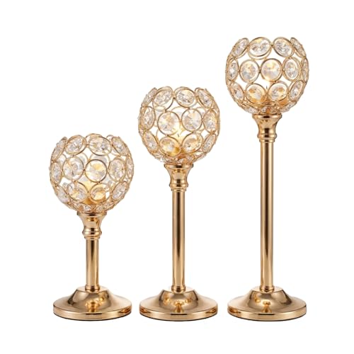 Candle Holder Candlestick Holders- 1Set Gold Crystal Pillar Candle Holders,Metal Candlestick Stands for Wedding Centerpieces,Table Decor for Church,Valentine's Day Housewarming Gift,3Pcs - size: 3Pcs