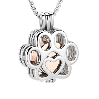 Oinsi Pet Cremation Jewelry For Ashes For Dog/Cat Paw Stainless Steel Memorial Locket Urn Necklace Inside Mini Case Keepsake Cremation Jewelry Women Men - color: Silver-Rose gold